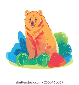 illustration of a cheerful, vibrant-colored bear, perfect for a children's theme