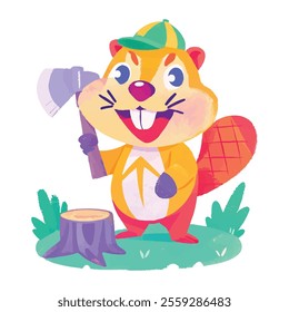 illustration of a cheerful, vibrant-colored Beaver, perfect for a children's theme