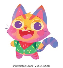 illustration of a cheerful, vibrant-colored cat, perfect for a children's theme