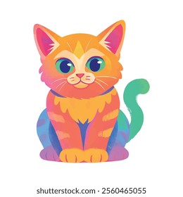 illustration of a cheerful, vibrant-colored cat, perfect for a children's theme