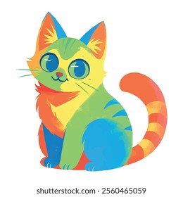 illustration of a cheerful, vibrant-colored cat, perfect for a children's theme