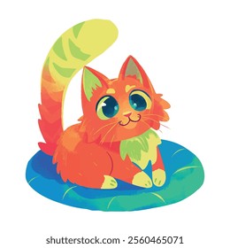 illustration of a cheerful, vibrant-colored cat, perfect for a children's theme