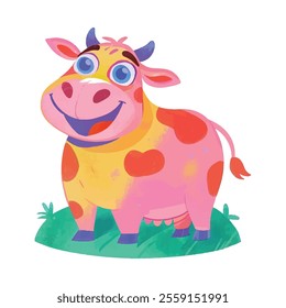 illustration of a cheerful, vibrant-colored cow, perfect for a children's theme