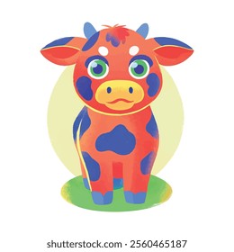 illustration of a cheerful, vibrant-colored cow, perfect for a children's theme