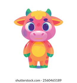 illustration of a cheerful, vibrant-colored cow, perfect for a children's theme