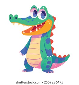 illustration of a cheerful, vibrant-colored Crocodile, perfect for a children's theme