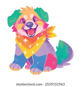 illustration of a cheerful, vibrant-colored dog, perfect for a children's theme