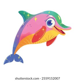 illustration of a cheerful, vibrant-colored dolphin, perfect for a children's theme