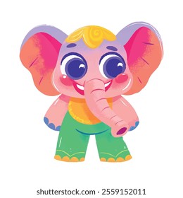 illustration of a cheerful, vibrant-colored elephant, perfect for a children's theme