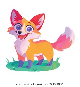  illustration of a cheerful, vibrant-colored fox, perfect for a children's theme