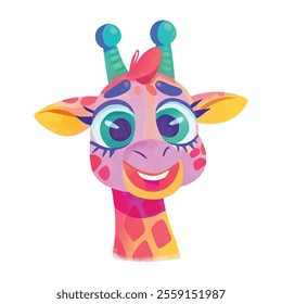  illustration of a cheerful, vibrant-colored Giraffe, perfect for a children's theme