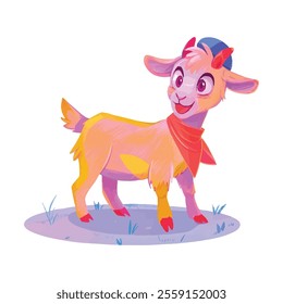 illustration of a cheerful, vibrant-colored goat, perfect for a children's theme