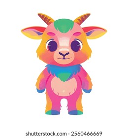 illustration of a cheerful, vibrant-colored goat, perfect for a children's theme