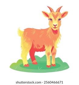 illustration of a cheerful, vibrant-colored goat, perfect for a children's theme