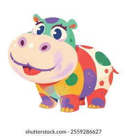 illustration of a cheerful, vibrant-colored hippo, perfect for a children's theme