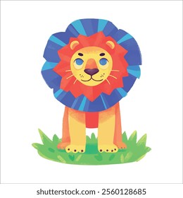 illustration of a cheerful, vibrant-colored lion, perfect for a children or kid theme