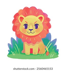 illustration of a cheerful, vibrant-colored lion, perfect for a children or kid theme