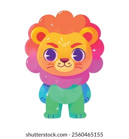 illustration of a cheerful, vibrant-colored lion, perfect for a children or kid theme