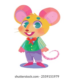  illustration of a cheerful, vibrant-colored mouse, perfect for a children's theme