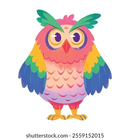 illustration of a cheerful, vibrant-colored owl, perfect for a children's theme