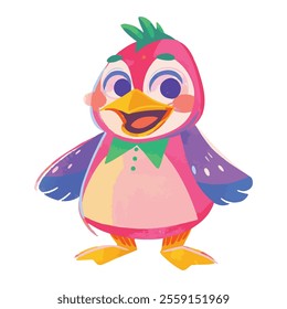 illustration of a cheerful, vibrant-colored penguin, perfect for a children's theme