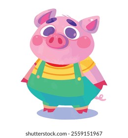 illustration of a cheerful, vibrant-colored pig, perfect for a children's theme