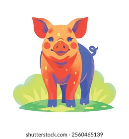 illustration of a cheerful, vibrant-colored pig, perfect for a children's theme