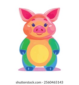 illustration of a cheerful, vibrant-colored pig, perfect for a children's theme