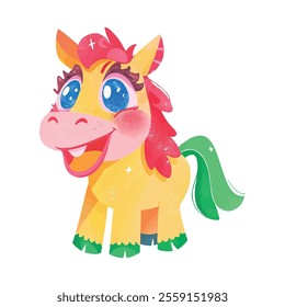 illustration of a cheerful, vibrant-colored pony, perfect for a children's theme