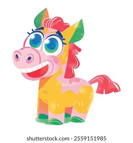 illustration of a cheerful, vibrant-colored pony, perfect for a children's theme