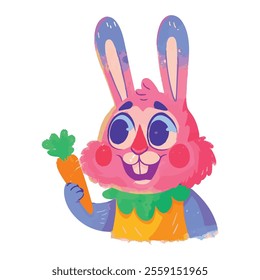 illustration of a cheerful, vibrant-colored rabbit, perfect for a children's theme