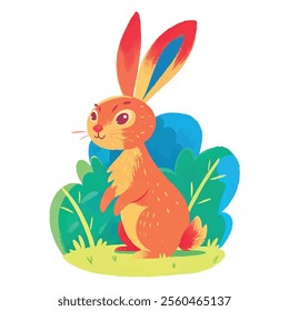 illustration of a cheerful, vibrant-colored rabbit, perfect for a children or kid theme