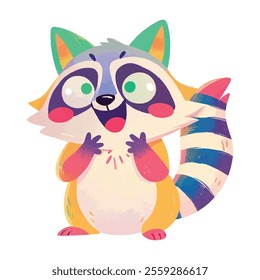 illustration of a cheerful, vibrant-colored Raccoon, perfect for a children's theme