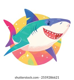 illustration of a cheerful, vibrant-colored shark, perfect for a children's theme