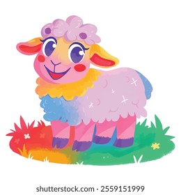 illustration of a cheerful, vibrant-colored sheep, perfect for a children's theme