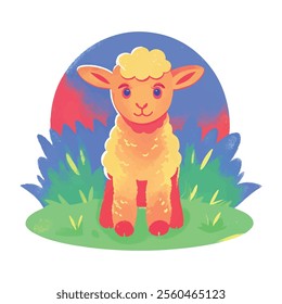 illustration of a cheerful, vibrant-colored sheep, perfect for a children's theme