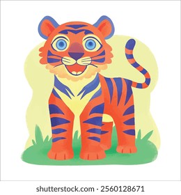 illustration of a cheerful, vibrant-colored tiger, perfect for a children or kid theme