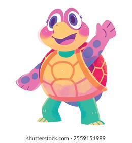  illustration of a cheerful, vibrant-colored turtle, perfect for a children's theme