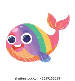 illustration of a cheerful, vibrant-colored whale, perfect for a children's theme