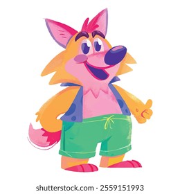 illustration of a cheerful, vibrant-colored wolf, perfect for a children's theme