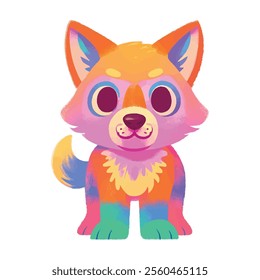 illustration of a cheerful, vibrant-colored wolf, perfect for a children's theme