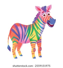 illustration of a cheerful, vibrant-colored zebra, perfect for a children's theme