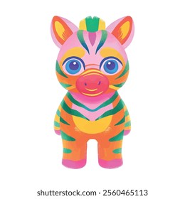 illustration of a cheerful, vibrant-colored zebra, perfect for a children's theme