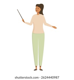 Ilustração de uma mulher alegre apresentando com um ponteiro