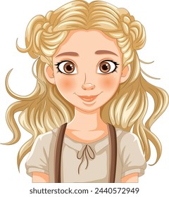 Illustration of a cheerful young girl with blonde hair.