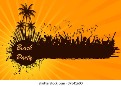 Illustration Of Cheering Crowd At Beach Party