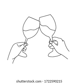 The illustration of cheering. Two glasses of wine. Made in continuous line art. Can be used as a wall art print.