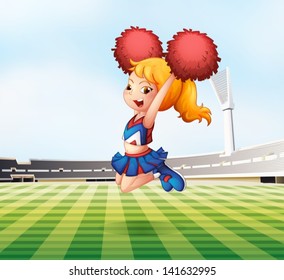 Illustration of a cheerleader cheering at the field