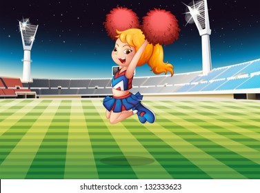 Illustration of a cheerleader dancing at the stadium