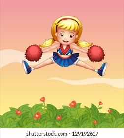 Illustration of a cheerleader in the garden
